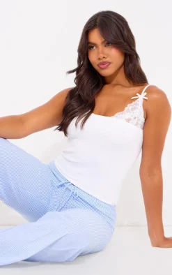 White Textured Stretch Lace Bust Cami