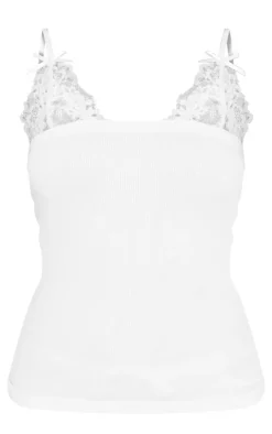White Textured Stretch Lace Bust Cami