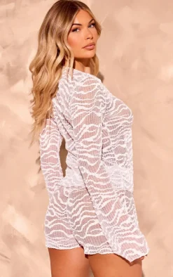 White Textured Tie Front Beach Shirt