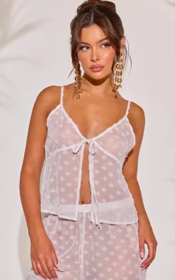 White Textured Tie Front Beach Top