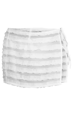 White Textured Tie Side Mini Skirt