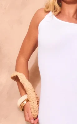 White Textured Twist One Shoulder Maxi Dress