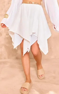 White Textured Woven Handkerchief Hem Mini Skirt