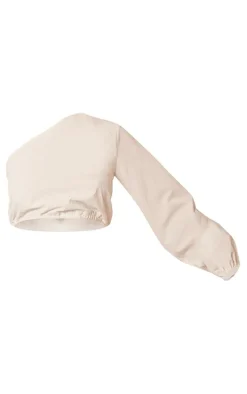 White Textured Woven One Shoulder Crop Top