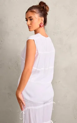 White Tie Detail Sleeveless Longline Top