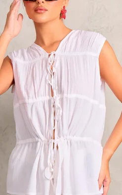 White Tie Detail Sleeveless Longline Top