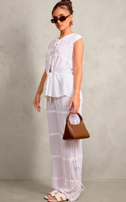 White Tie Detail Wide Leg Pants