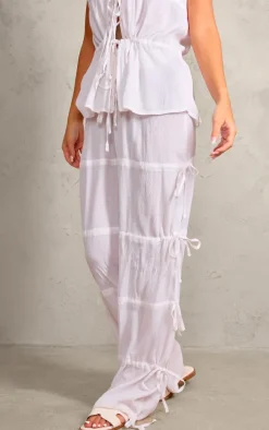 White Tie Detail Wide Leg Pants