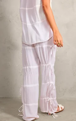 White Tie Detail Wide Leg Pants