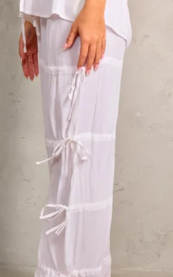 White Tie Detail Wide Leg Pants