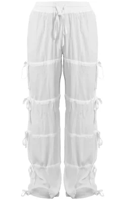 White Tie Detail Wide Leg Pants