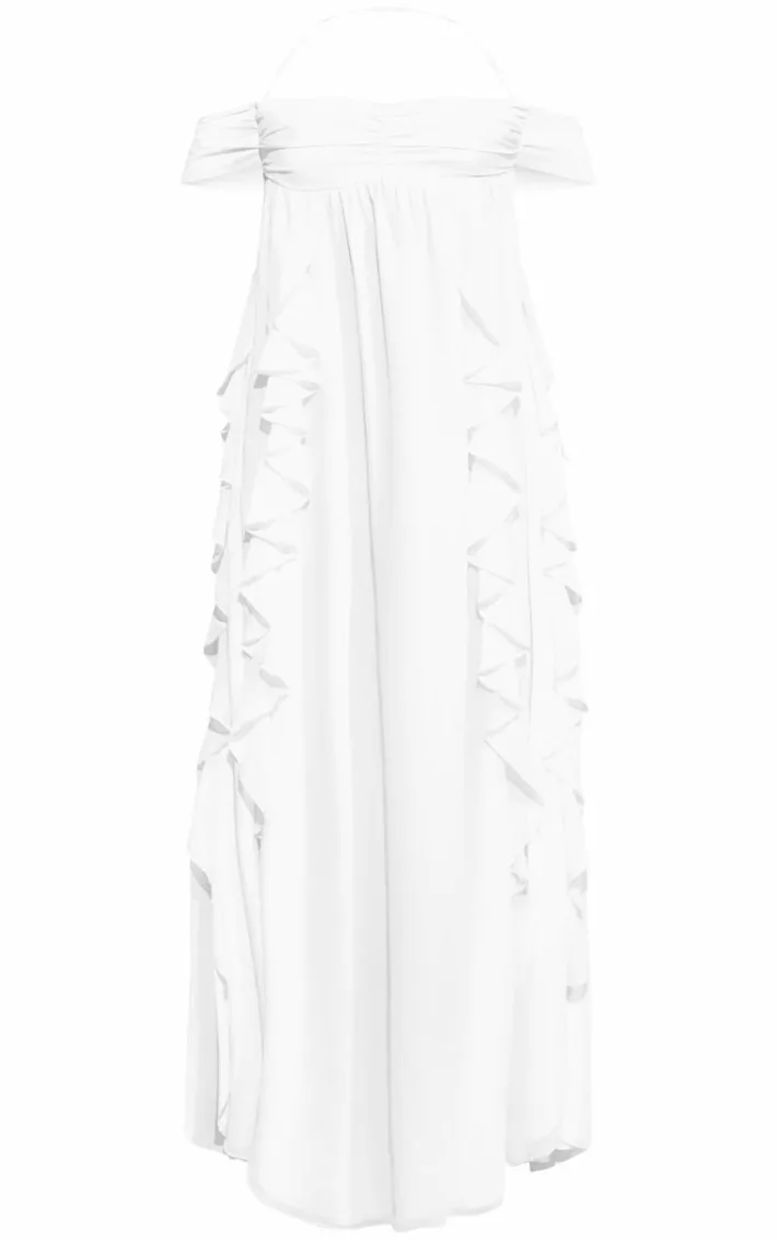 White Tiered Frill Maxi Dress