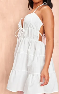 White Tiered Halterneck Shift Dress