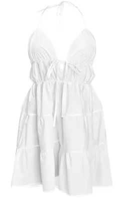 White Tiered Halterneck Shift Dress