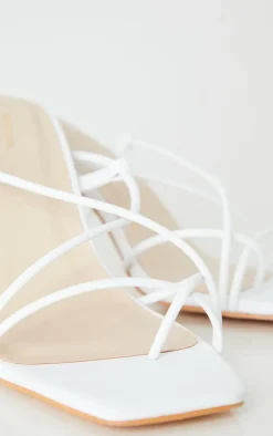 White Toe Loop Lace Up Square High Block Heels