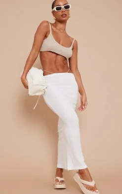 White Towelling Cut Out Waist Maxi Skirt