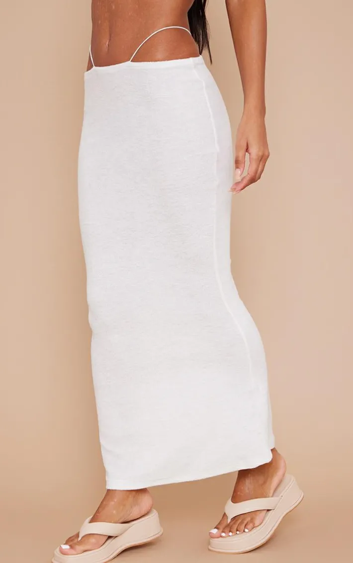 White Towelling Cut Out Waist Maxi Skirt