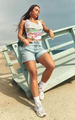 White Tropical Print Cowl Crop Top