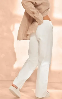 White Twill Elasticated Waist Straight Leg Pants