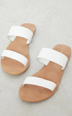 White Twin Strap Basic Real Leather Sandals