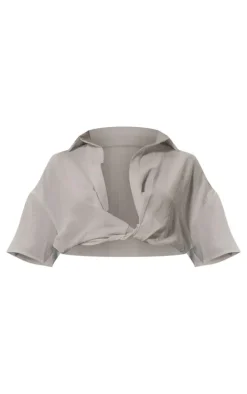 White Twist Front Chiffon Cropped Shirt