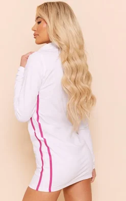 White Varsity Contrast Half Zip Bodycon Dress