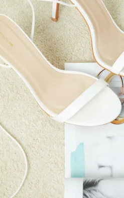 White Wide Fit Barely There Ankle Tie Strappy Sandals