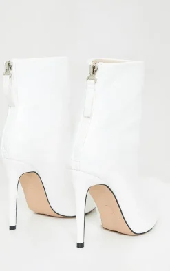 White Wide Fit Mid Heel Pointed Ankle Boots