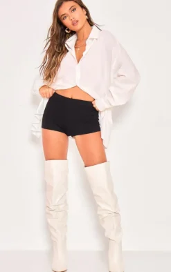 White Wide Fit Pu Point Toe Over The Knee High Heeled Boots