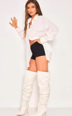 White Wide Fit Pu Point Toe Over The Knee High Heeled Boots