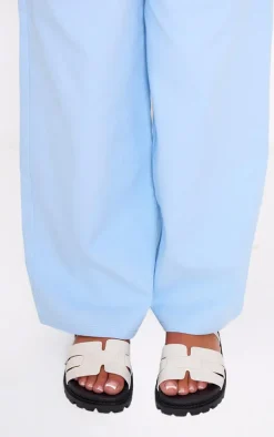 White Wide Fit Pu Round Toe Velcro Strap Chunky Sandals