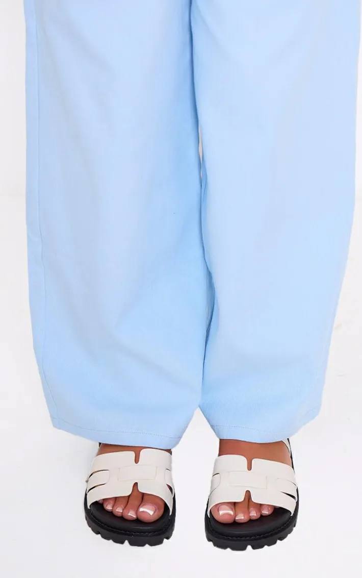 White Wide Fit Pu Round Toe Velcro Strap Chunky Sandals