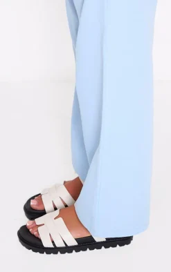 White Wide Fit Pu Round Toe Velcro Strap Chunky Sandals