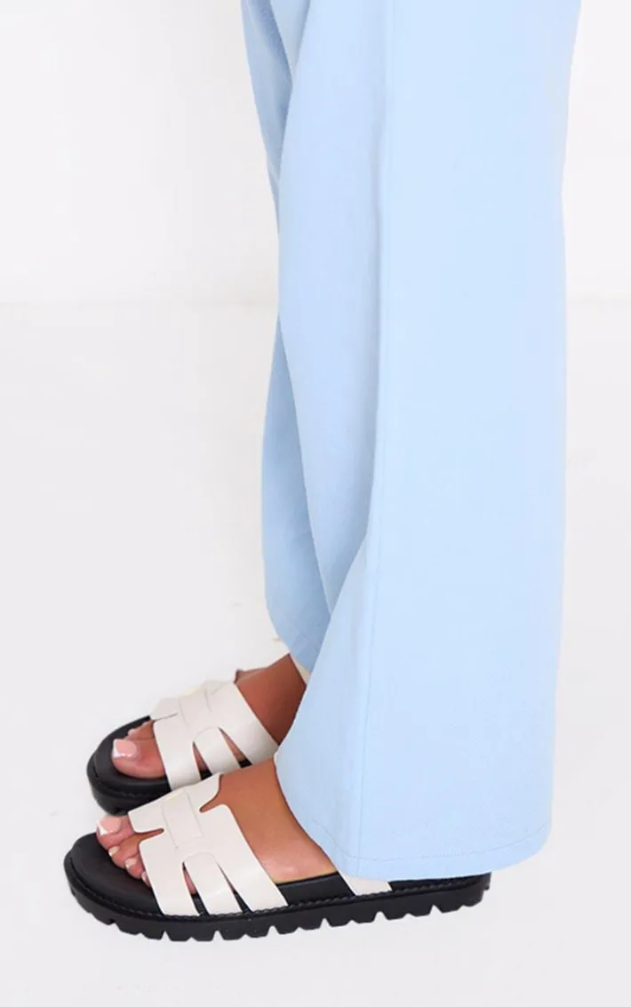 White Wide Fit Pu Round Toe Velcro Strap Chunky Sandals