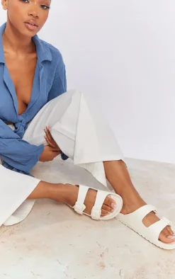 White Wide Fit Rubber Buckle Footbed Slides