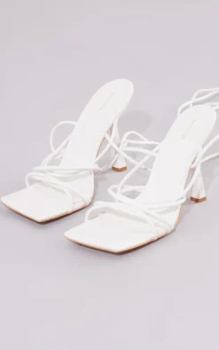 White Wide Fit Strappy Twist Lace Up High Heeled Sandals