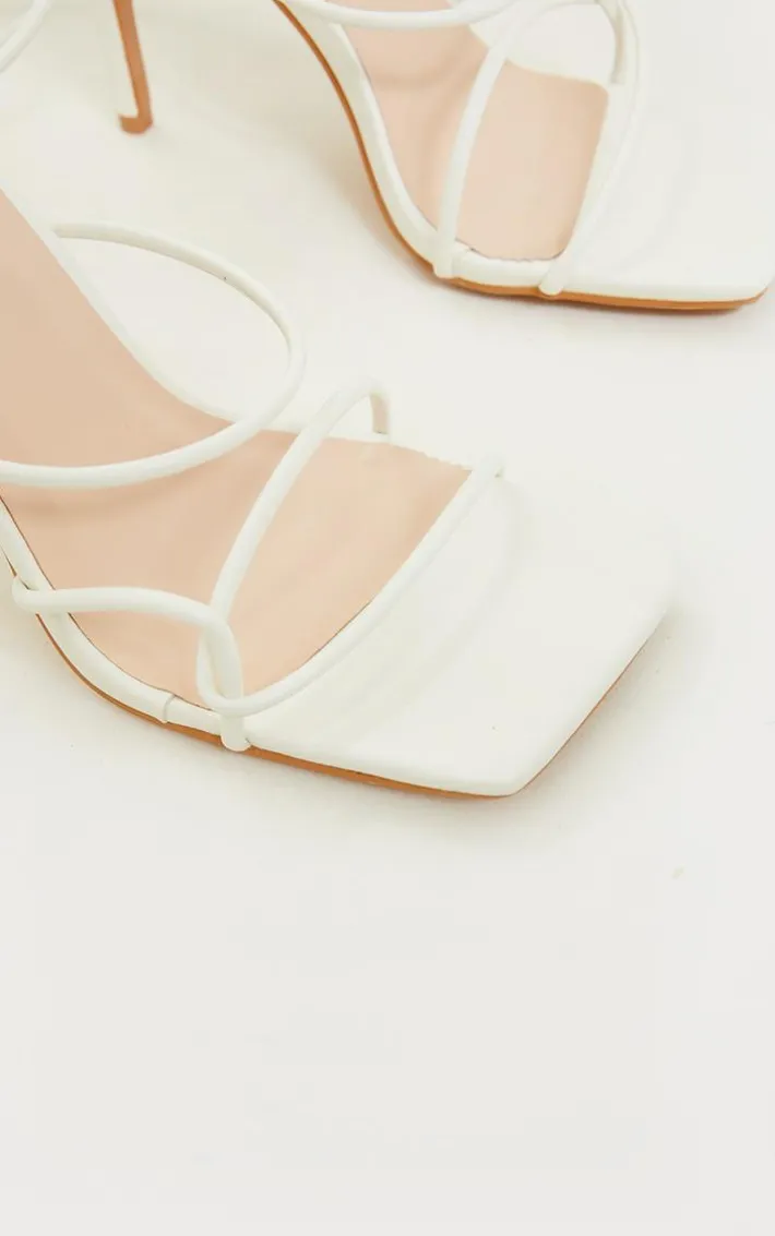 White Wide Fit Tube Strappy Laces Up High Heels