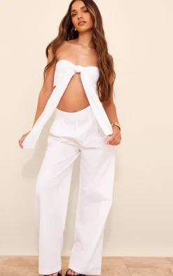 White Wide Leg Linen Look Pants