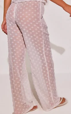 White Wide Leg Textured Beach Pants