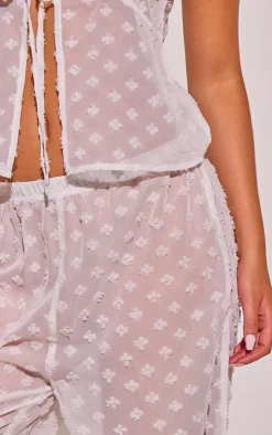 White Wide Leg Textured Beach Pants