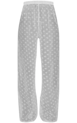 White Wide Leg Textured Beach Pants