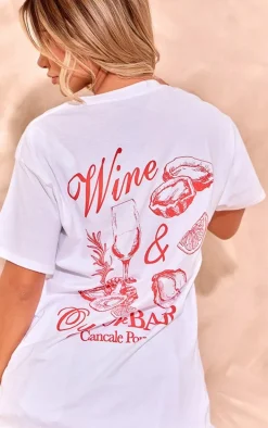 White Wine & Oyster Graphic Oversized T Shirt