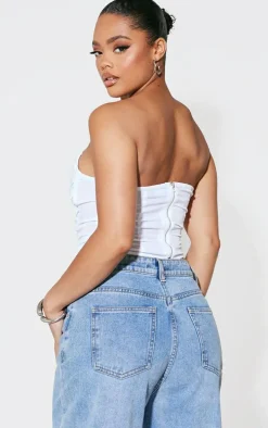 White Woven Asymmetric Pointed Hem Corset