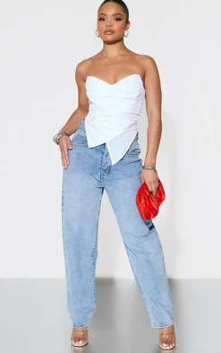 White Woven Asymmetric Pointed Hem Corset