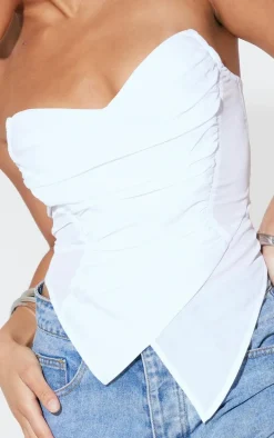 White Woven Asymmetric Pointed Hem Corset