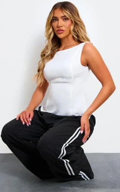 White Woven Boatneck Scoop Back Long Top