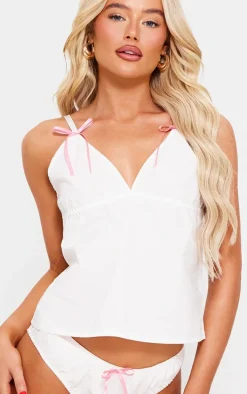 White Woven Bow Cami And Brief Pj Set