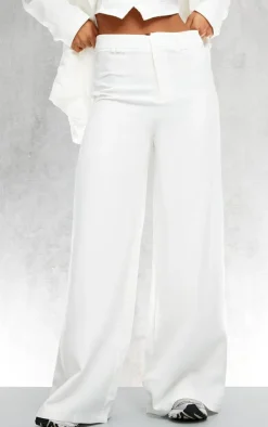 White Woven Double Belt Loop Detail Suit Pants
