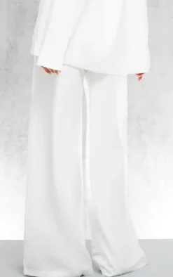 White Woven Double Belt Loop Detail Suit Pants