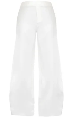 White Woven Double Belt Loop Detail Suit Pants